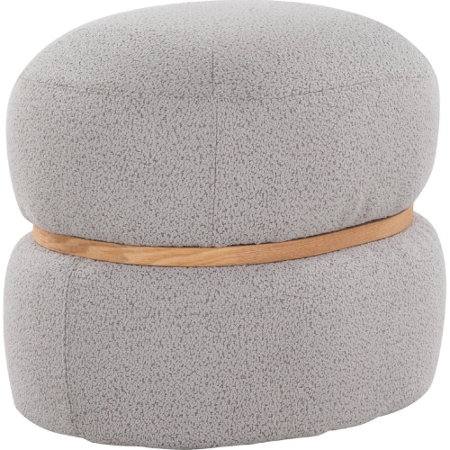 Cinch Pouf Ottoman  in Grey Fabric & Natural Wood